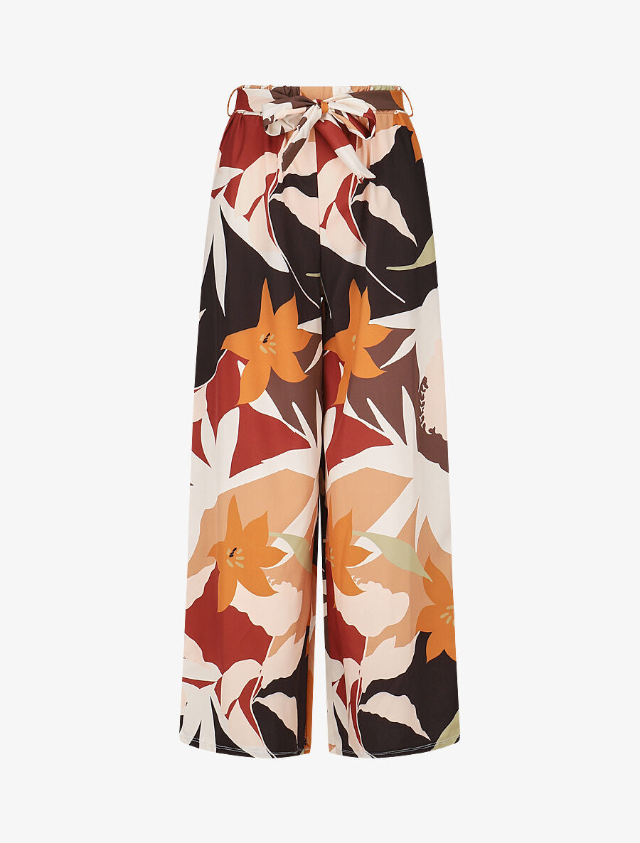 Pantalon ample imprimé grandes fleurs - Noir - 1