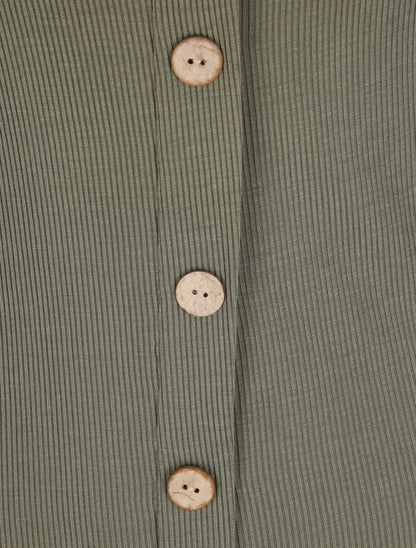 Top droit côtelé uni boutonné - Kaki - 3