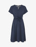 Robe longue unie élastiquée à manches courtes - Marine - 1