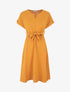 Robe longue unie élastiquée à manches courtes - Jaune moutarde - 1