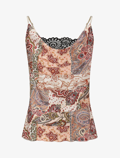 Top imprimé foulard à col bénitier - Beige - 1