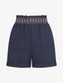 Short élastiqué uni à revers - Marine - 1