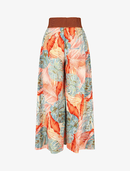 Pantalon imprimé tropical à taille haute - Rouge - 2