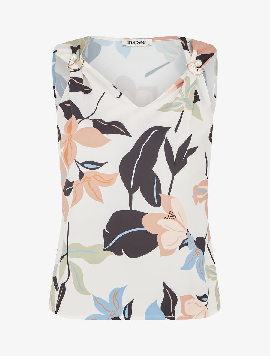 Top imprimé fleuri à broches amovibles - Beige - 4