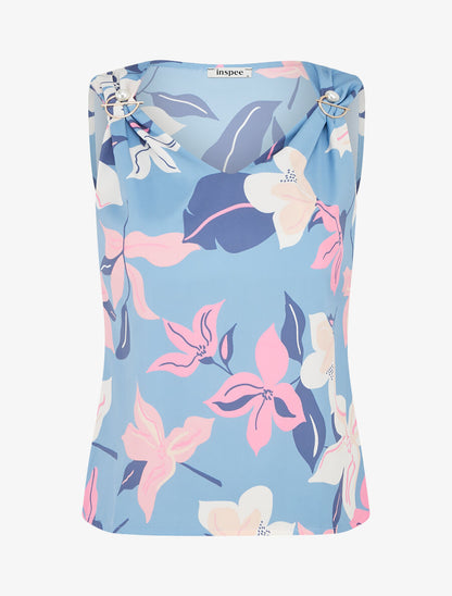Top imprimé fleuri à broches amovibles - Bleu - 1