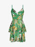 Robe patineuse courte à volants imprimé tropical - Vert - 1