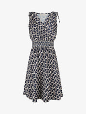 Robe à taille élastiquée imprimé rétro - Marine - 1