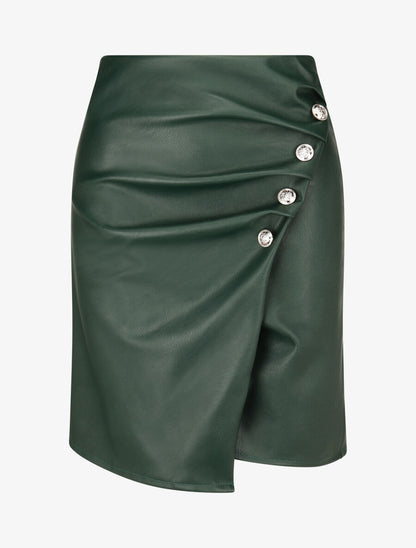 Jupe ajustée simili à boutons décoratifs - Vert sapin - 1