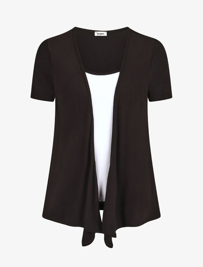 Top manches courtes style gilet ouvert - Noir/blanc - 1