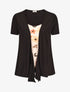 Top manches courtes style gilet ouvert imprimé fleuri - Noir/beige - 1