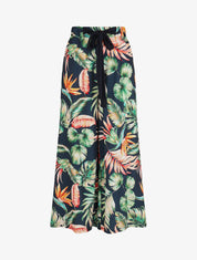 Pantalon ample taille haute motif tropical - Marine - 1