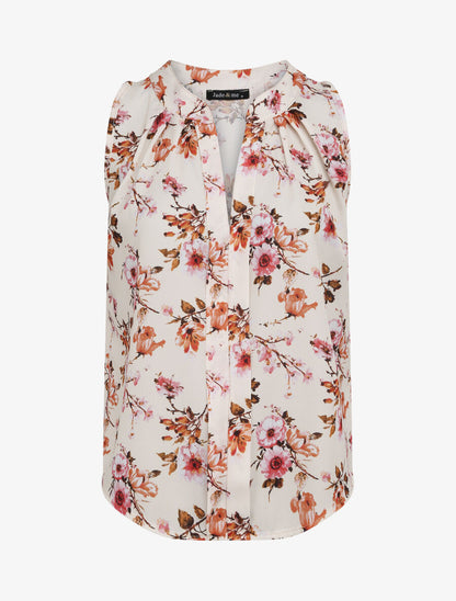 Top droit imprimé bouquet automnal - Blanc - 1