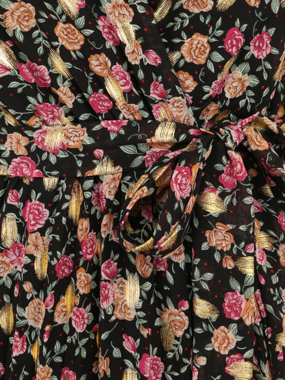Robe empire courte imprimé roses irisées - Noir - 3