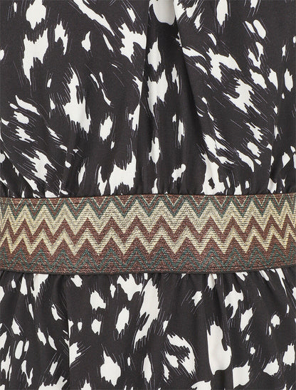 Robe longue imprimé fantaisie à larges bretelles croisées - Noir - 3
