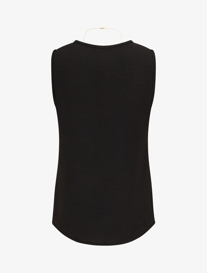 Top sans manches asymétrique imprimé feuilles - Noir - 2