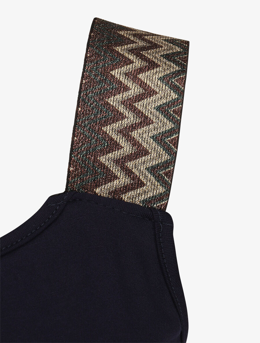 Robe longue à bretelles imprimé tropical - Marine - 3