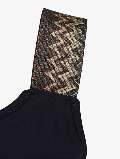Robe longue à bretelles imprimé tropical - Marine - 3
