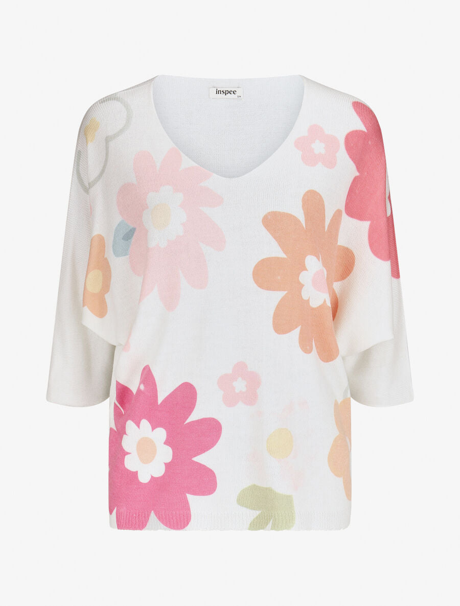 Pull imprimé fleurs à manches chauves-souris - Orange - 4