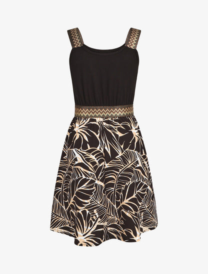 Robe courte tropicale bretelles fantaisies - Noir - 2