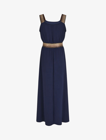 Robe longue unie bretelles fantaisies - Marine - 2