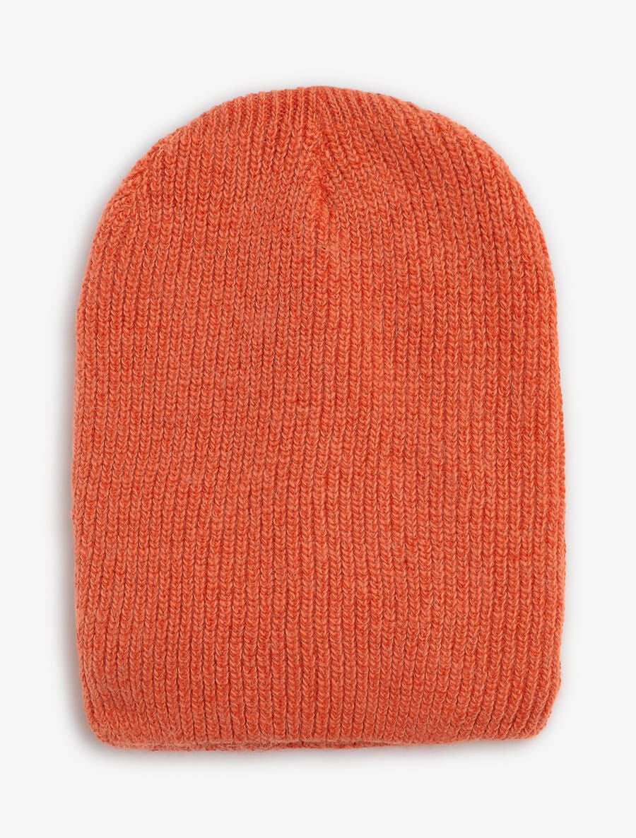 Bonnet uni en maille côtelée - Orange - 1