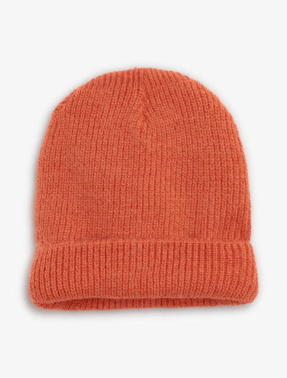 Bonnet uni en maille côtelée - Orange - 3
