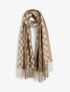 Echarpe en laine mélangée imprimé damiers et zigzag - Taupe - 1