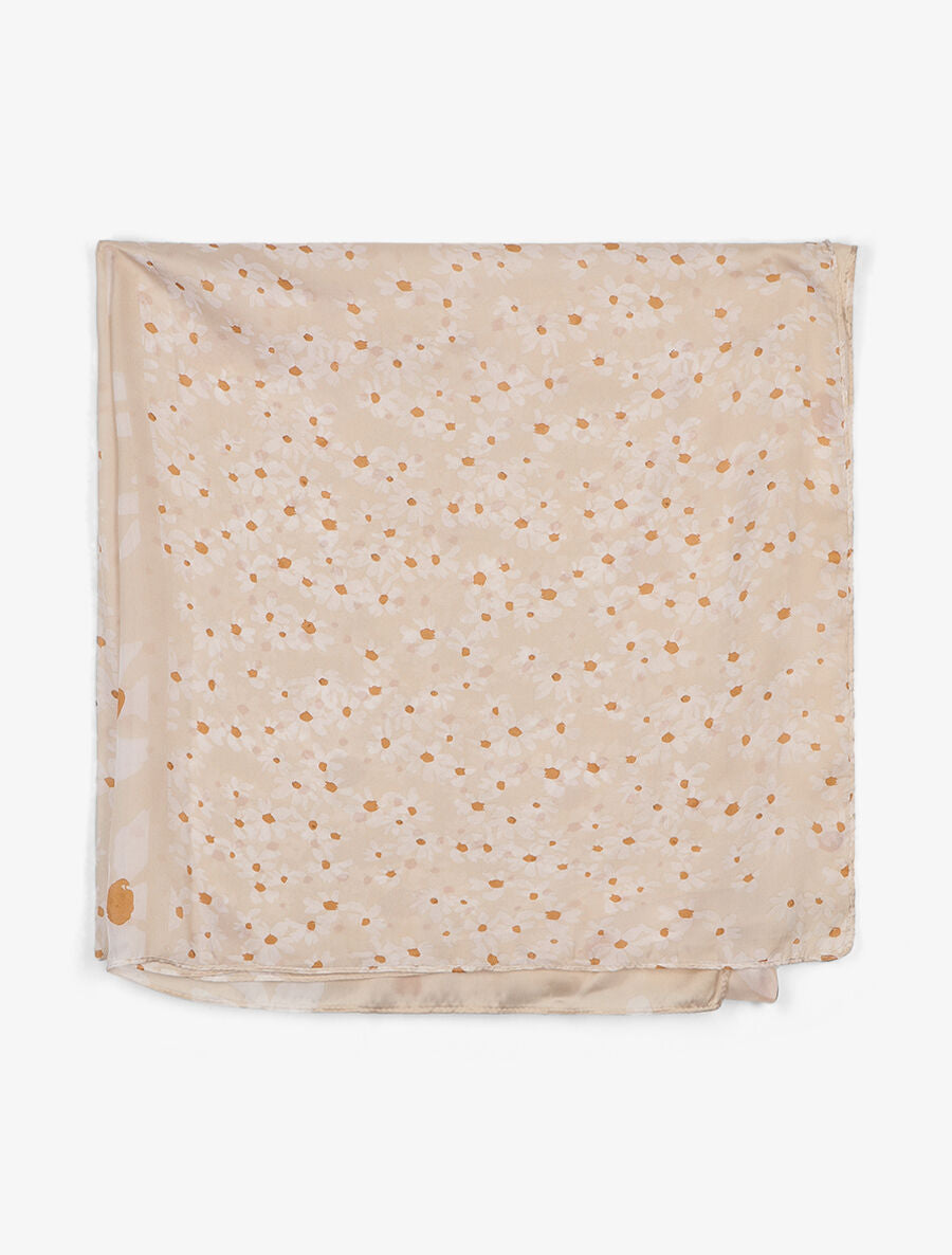 Foulard en soie mélangée imprimé marguerites - Beige - 2