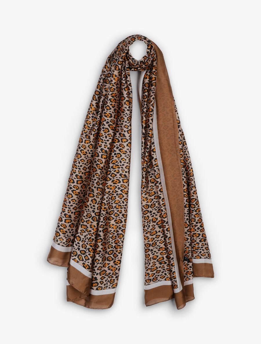 Foulard en soie mélangée imprimé léopard - Beige - 4