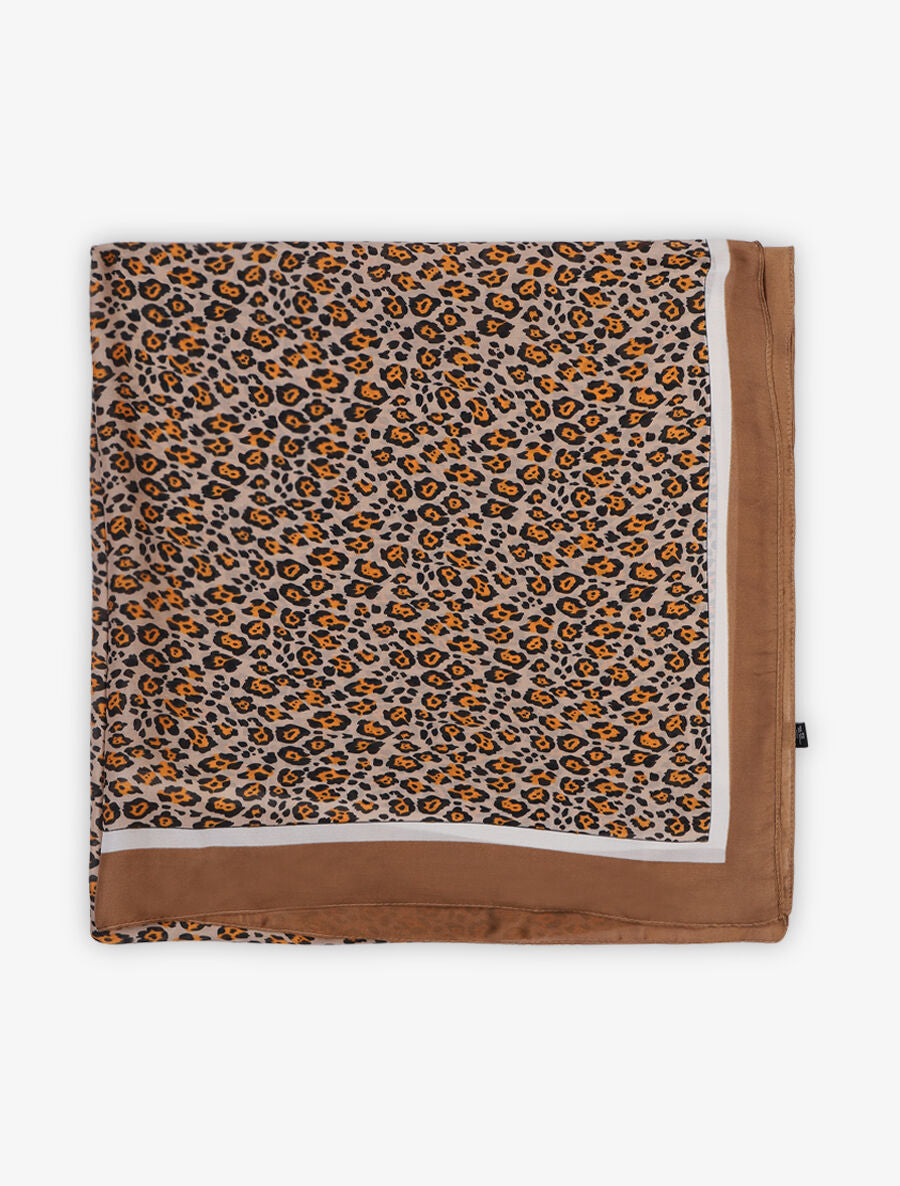 Foulard en soie mélangée imprimé léopard - Beige - 2