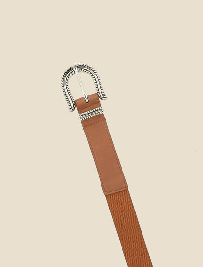 Ceinture bi-matière à boucle classique - Camel - 2