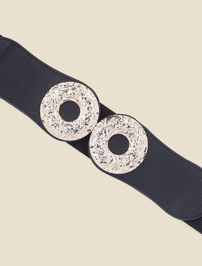 Ceinture élastiquée à double boucles effet froissé - Noir - 2