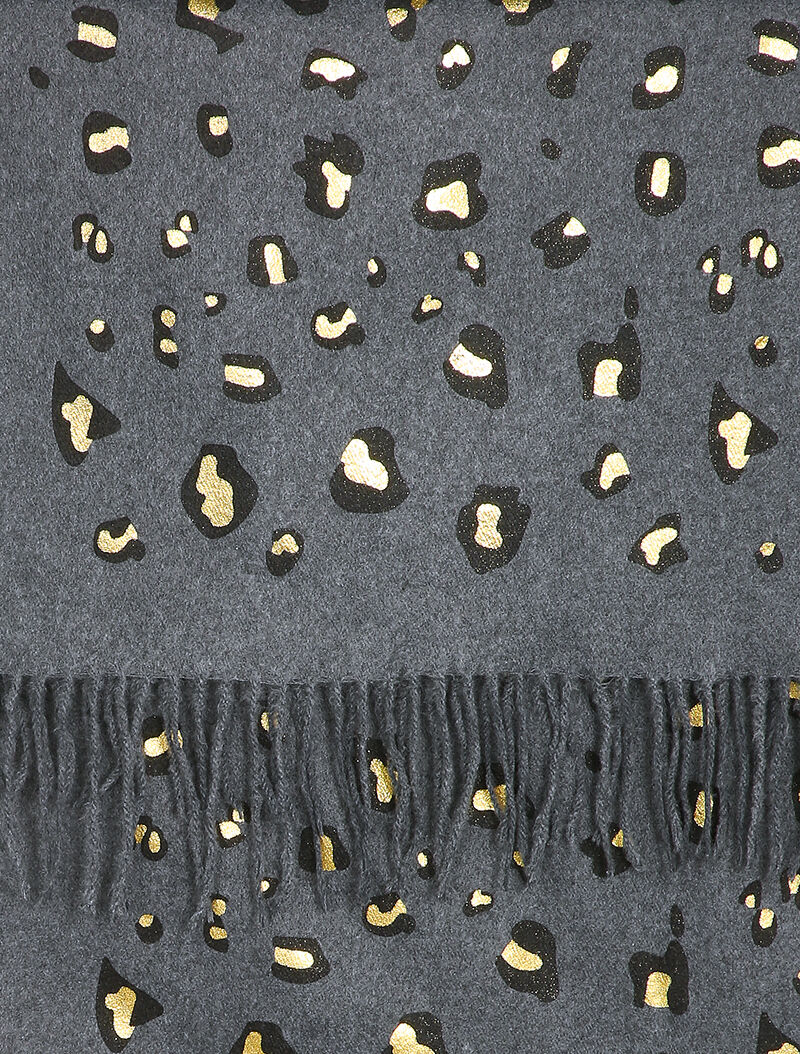Echarpe à imprimé léopard lamé et franges - Gris foncé - 2