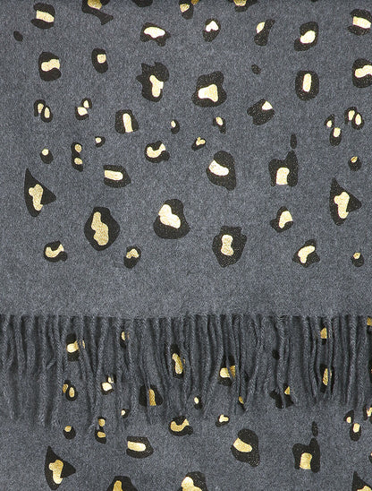 Echarpe à imprimé léopard lamé et franges - Gris foncé - 2