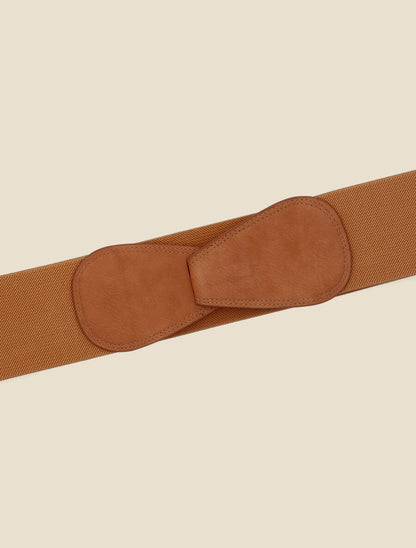 Ceinture unie élastiquée à crochet - Camel - 2
