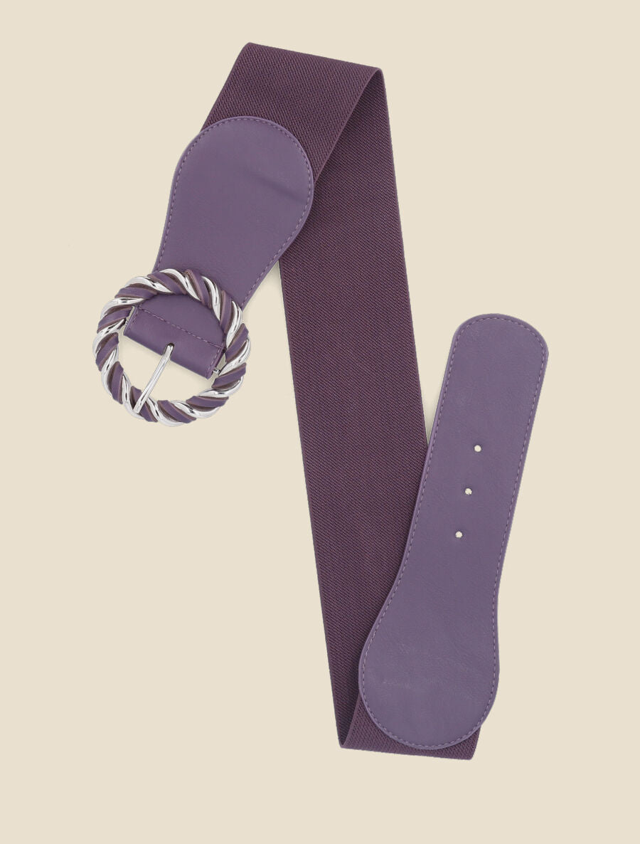 Ceinture élastiquée à boucle ronde effet entrelacé - Violet - 3