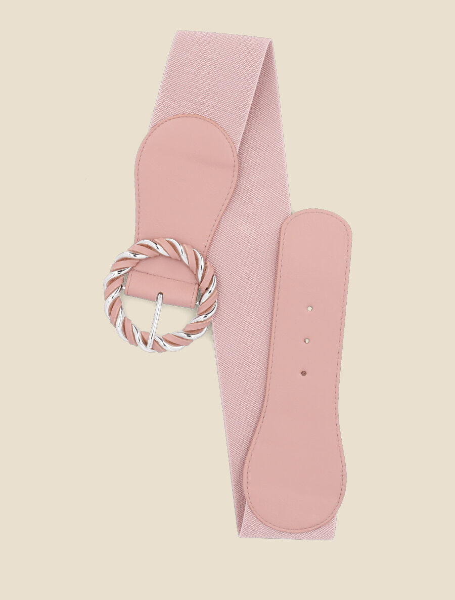 Ceinture élastiquée à boucle ronde effet entrelacé - Rose - 1