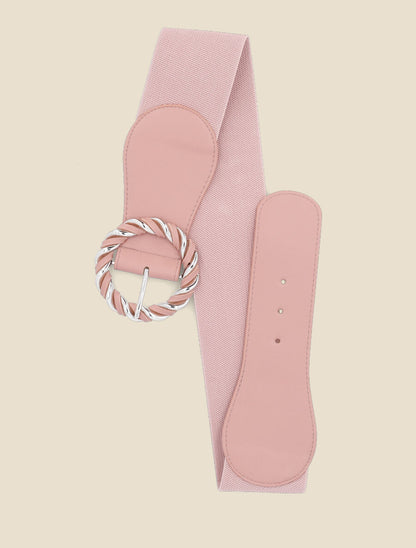 Ceinture élastiquée à boucle ronde effet entrelacé - Rose - 1