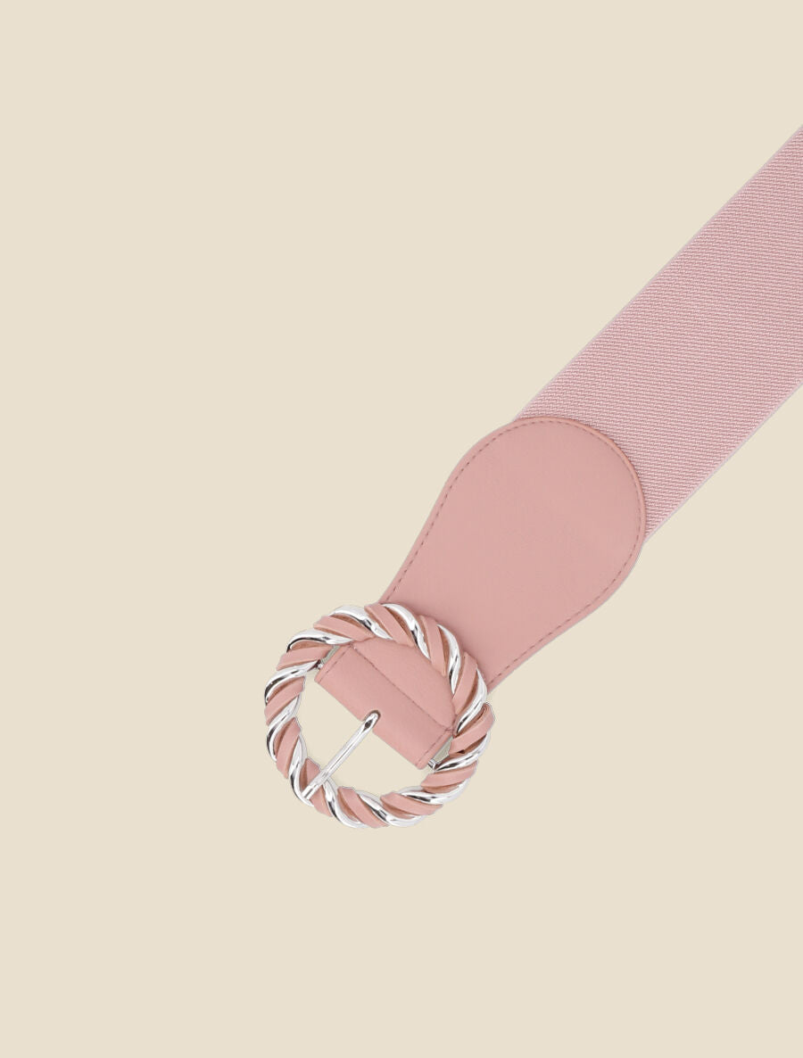 Ceinture élastiquée à boucle ronde effet entrelacé - Rose - 2