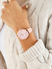 Montre ronde à bracelet patiné - Rose - 1