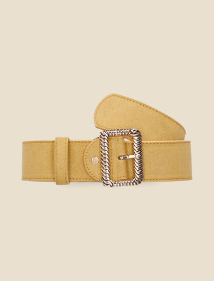 Ceinture en suédine à boucle carrée stylisée - Moutarde - 2