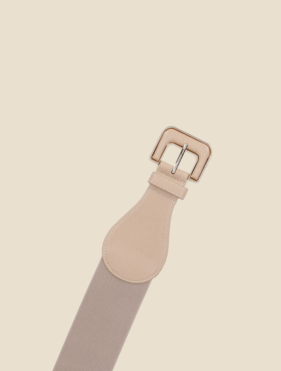 Ceinture élastiquée en simili - Beige - 2