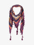 Foulard à imprimé patchwork fleuri et bords à pompons - Violet - 1