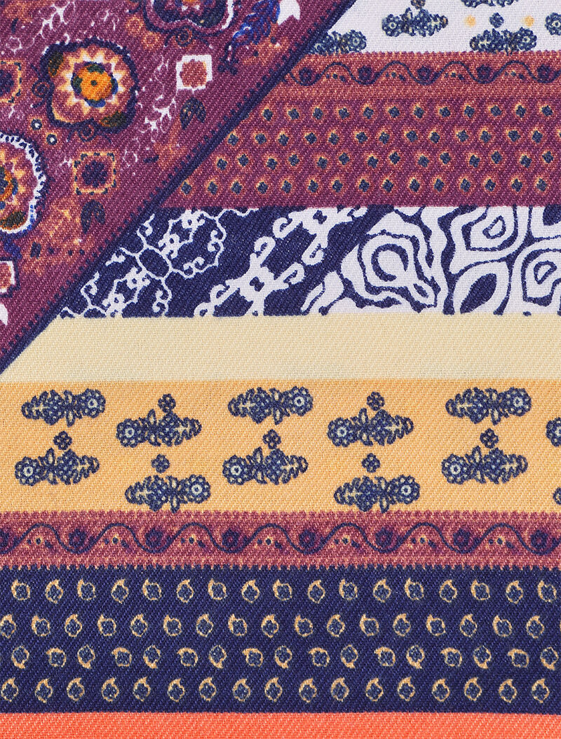 Foulard à imprimé patchwork fleuri et bords à pompons - Violet - 3