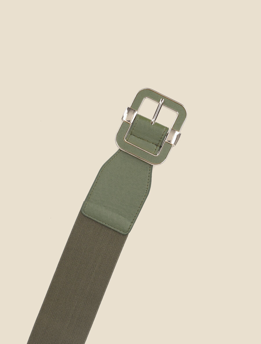 Ceinture stretch en simili à boucle carrée - Kaki - 2