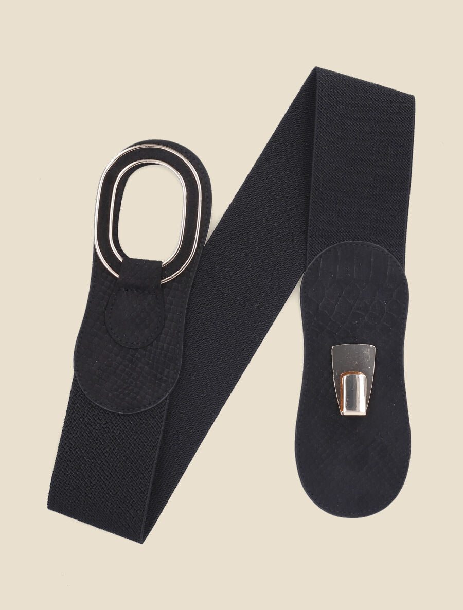 Ceinture effet python à boucle ovale - Noir - 1