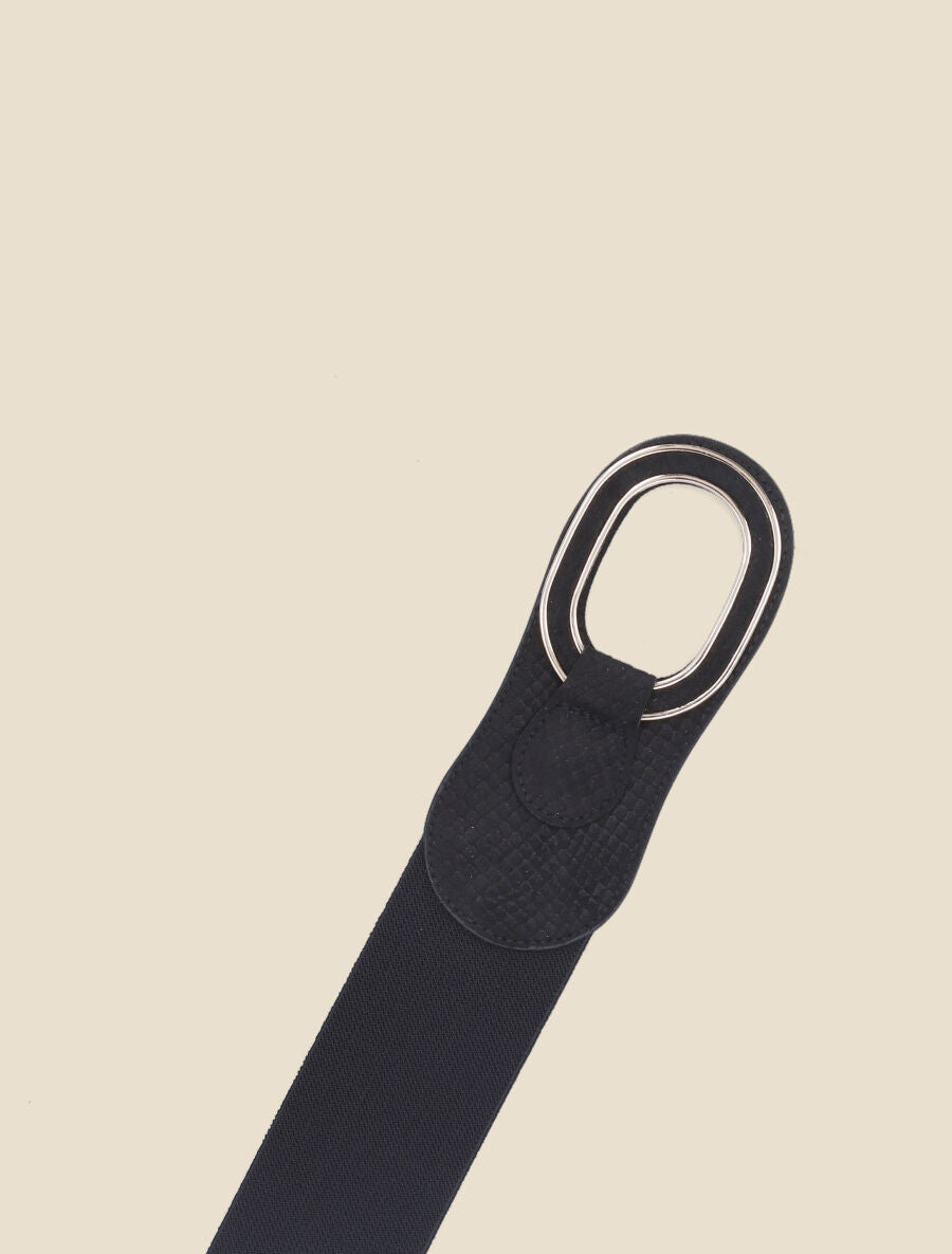 Ceinture effet python à boucle ovale - Noir - 2