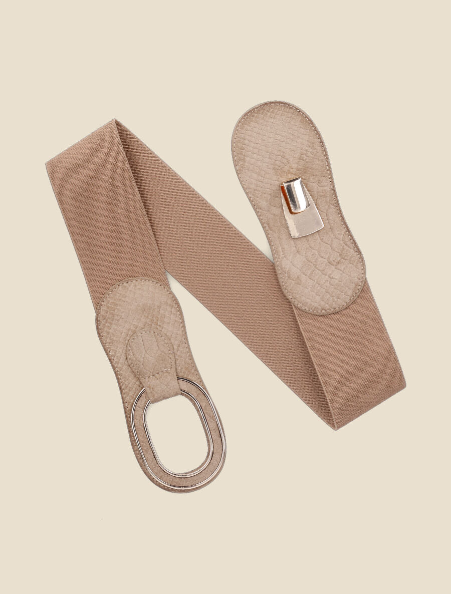 Ceinture effet python à boucle ovale - Beige - 3