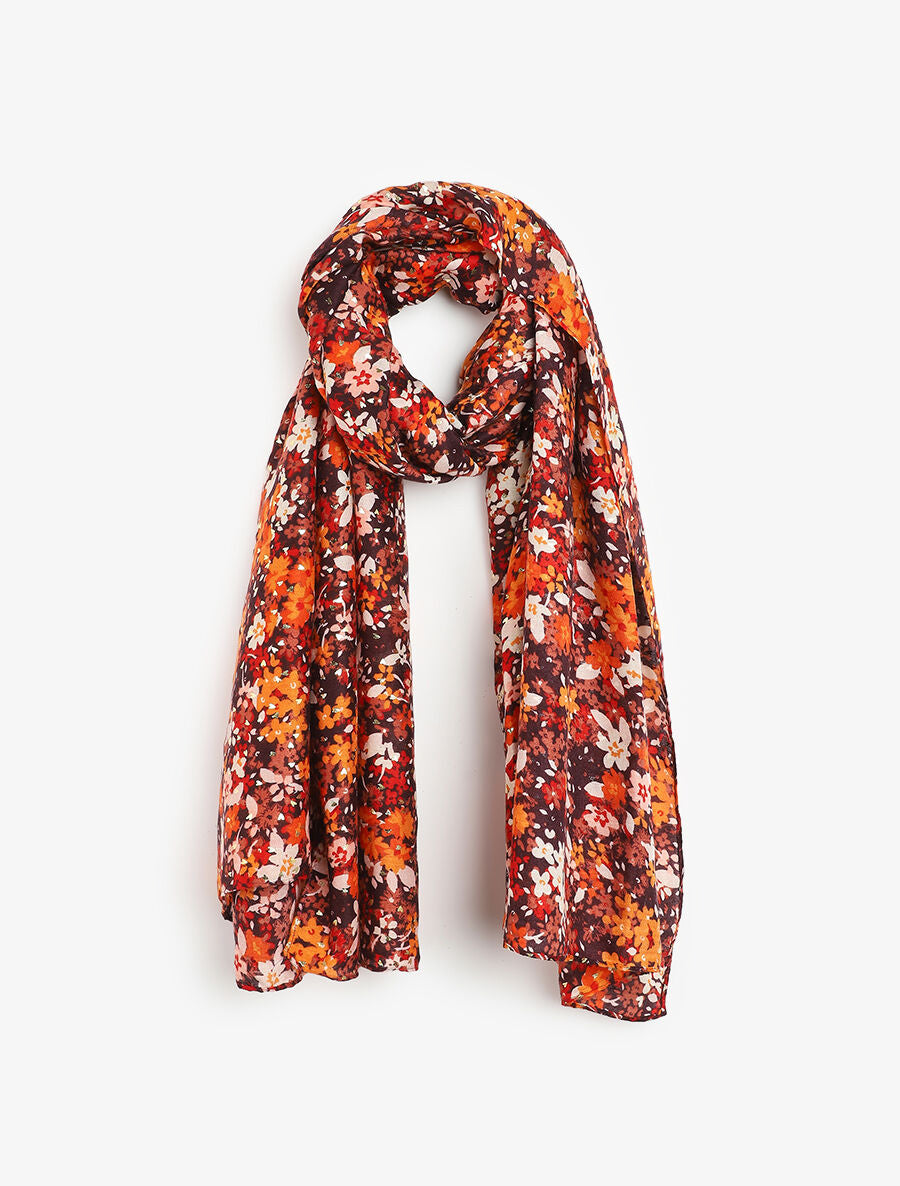 Foulard à imprimé fleurs et coeurs irisées - Orange - 1