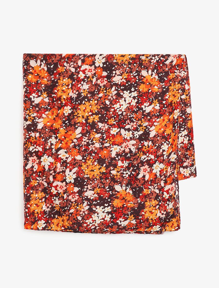 Foulard à imprimé fleurs et coeurs irisées - Orange - 2